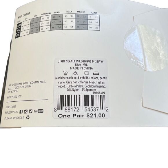 New with tags HUE navy Seamless leggings, size M/L - Picture 6 of 7